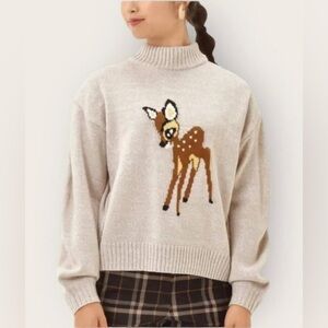 Disney Beige Turtleneck Sweater with Deer Design
